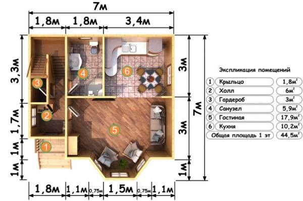 План 1 этажа дома из бруса Фаворит