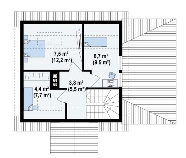 Планировка 2 этажа дома с террасой 7 на 7
