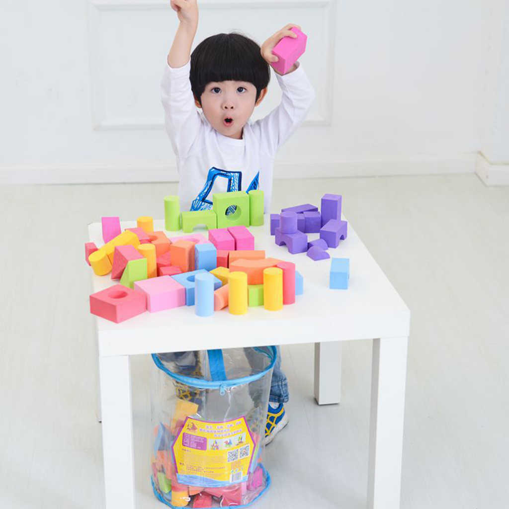 50 Pieces Foam Building Blocks Building Toy for Girls Boys Construction Game - Geometric Shapes and Sizes Learning