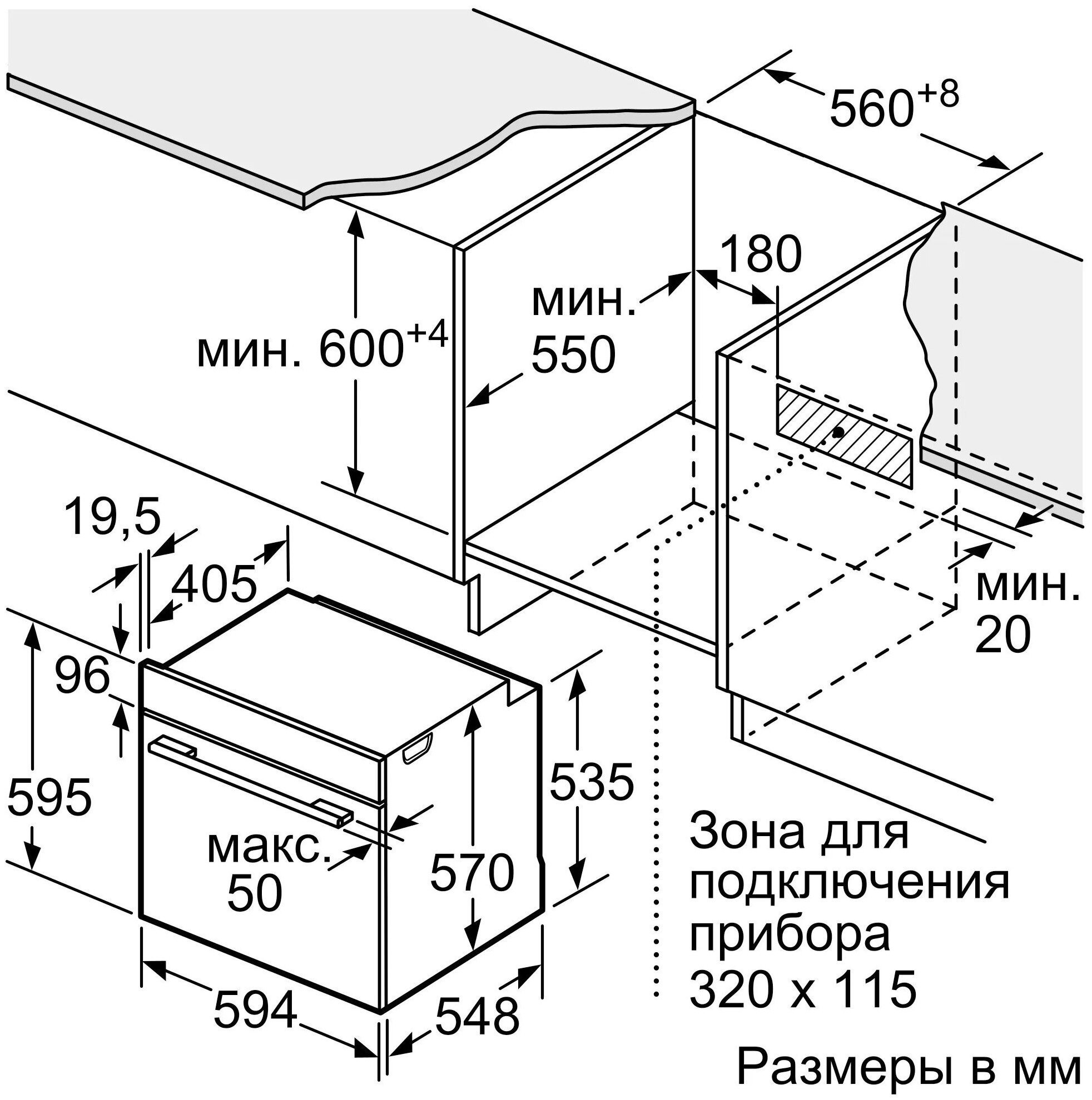 Минимальная глубина духового шкафа