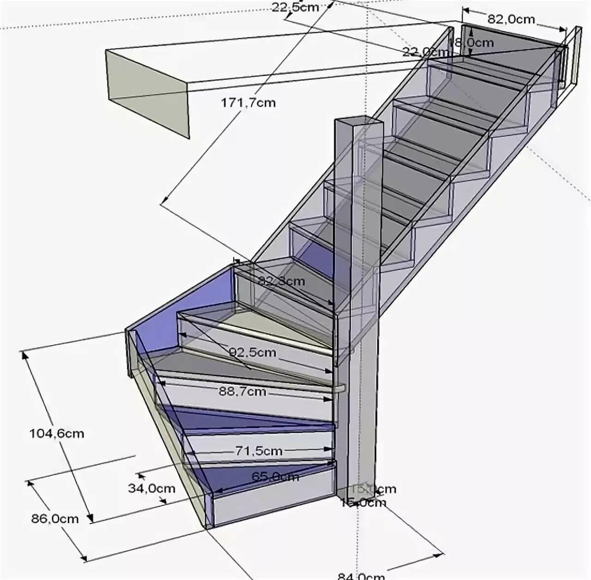 Чертеж лестницы с шириной ступени 150мм