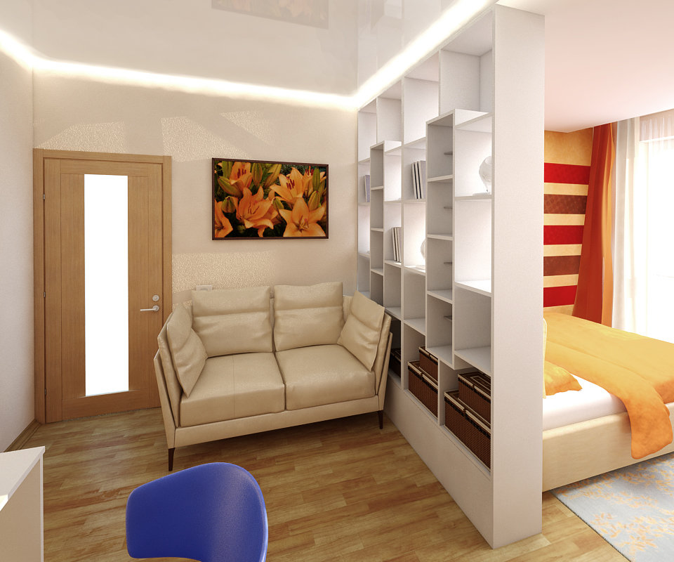 Дизайн однокомнатной квартиры с разделением на спальню и гостиную