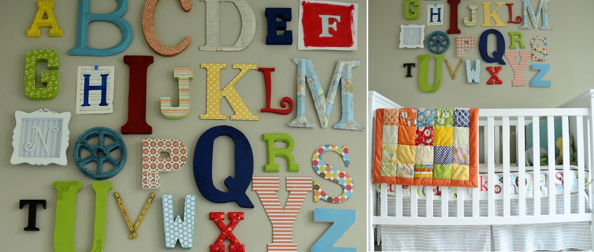 Alphabet Letters above the nursery bed
