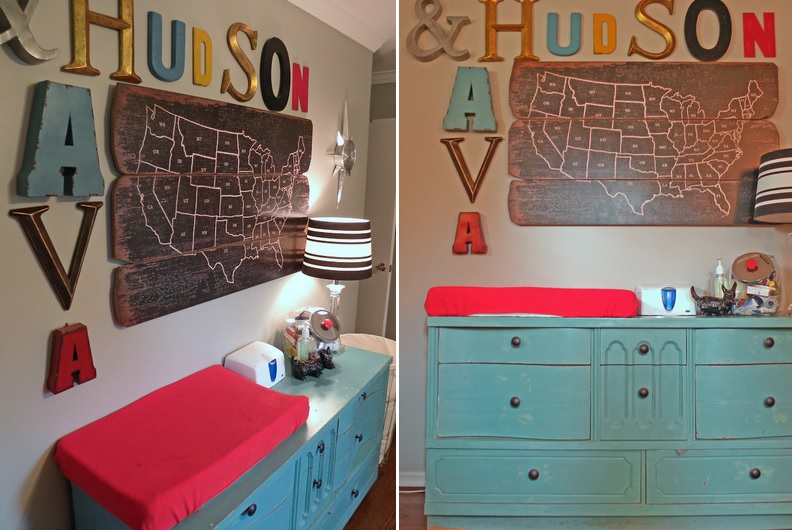 Changing table area for nursery with alphabet letters