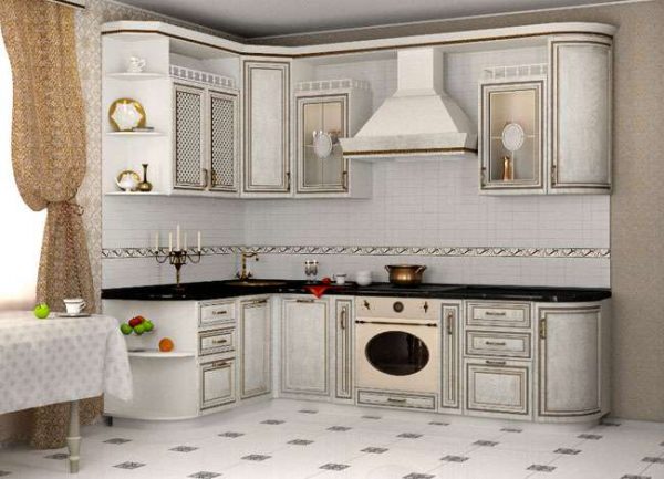 угловая мойка в интерьере кухни в классическом стиле