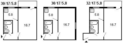 планировка 1-комнатной хрущевки серии 434 1961 г.