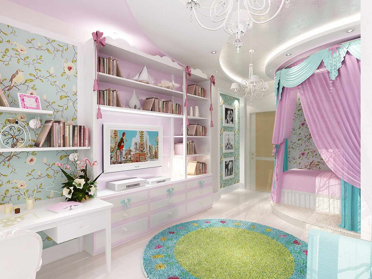 идея светлого стиля спальной комнаты для девочки