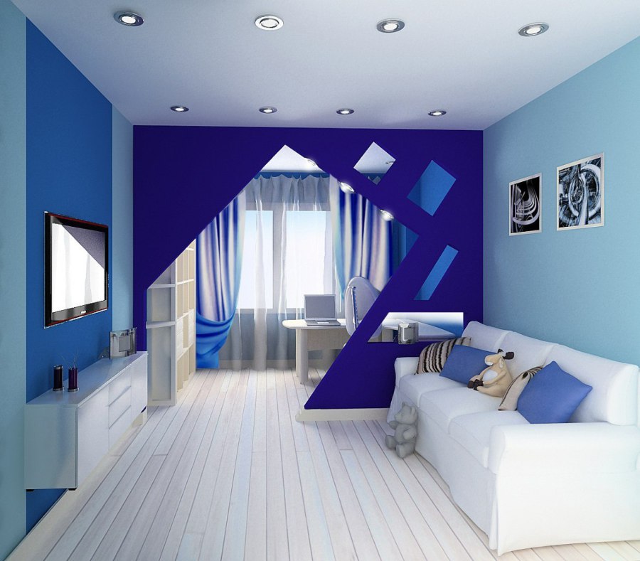 дизайн гостиной в голубых и синих тонах 17 кв м