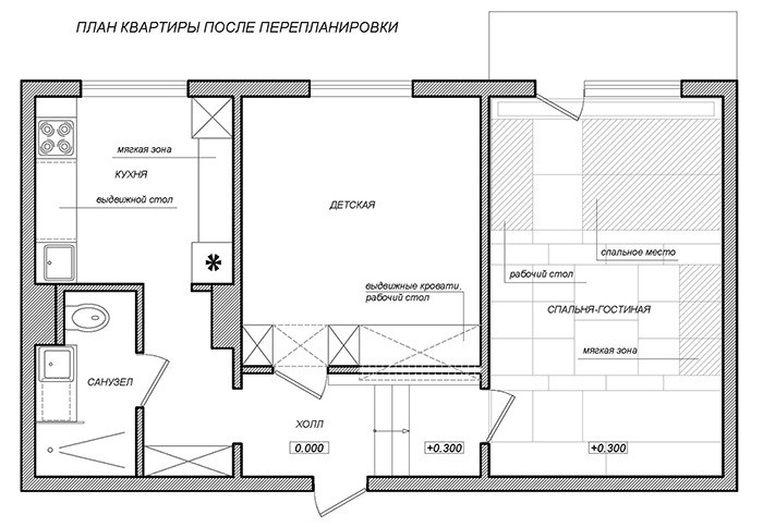 Схема двухкомнатной квартиры после перепланировки