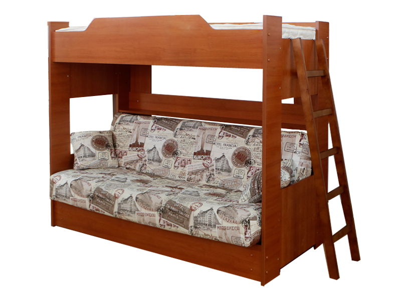 Деревянная двухъярусная кровать с диваном