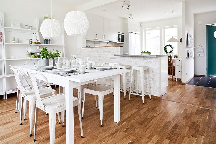 Дизайн белой кухни-гостиной_скандинавский стиль
