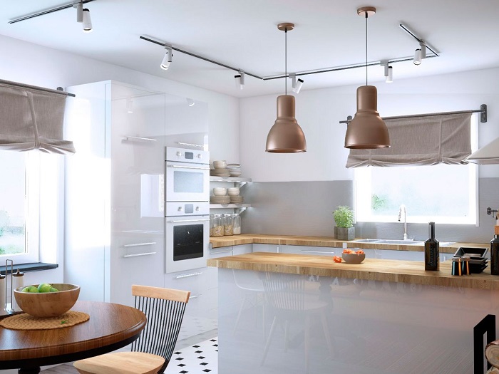 Дизайн белой кухни-гостиной_мебель