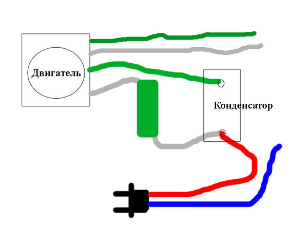 Схема подключения конденсаторов к электродвигателю