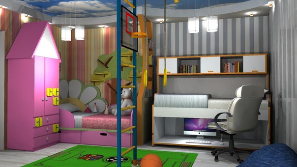 Детские комнаты для разнополых детей фото: Детская комната для двоих .