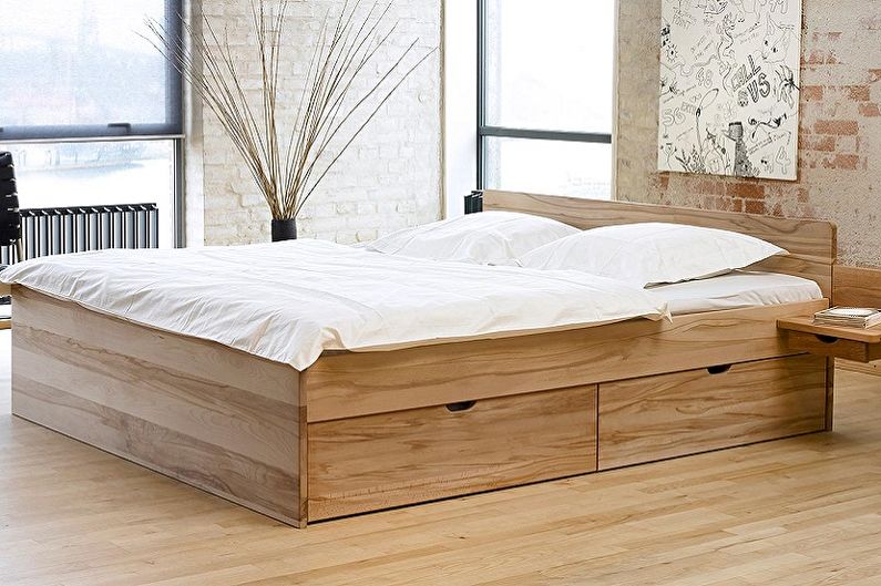 Виды двуспальных кроватей по типу конструкции - Двуспальная кровать с выдвижными нишами