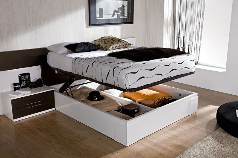 Виды двуспальных кроватей по типу конструкции - Двуспальная кровать с подъемным механизмом