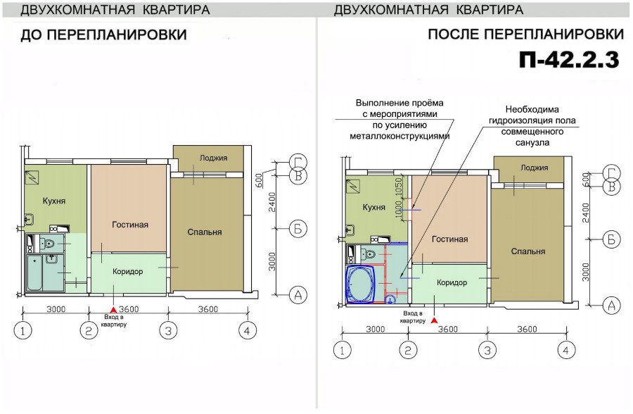 На рисунке план квартиры в пятиэтажном кирпичном доме по новому проекту